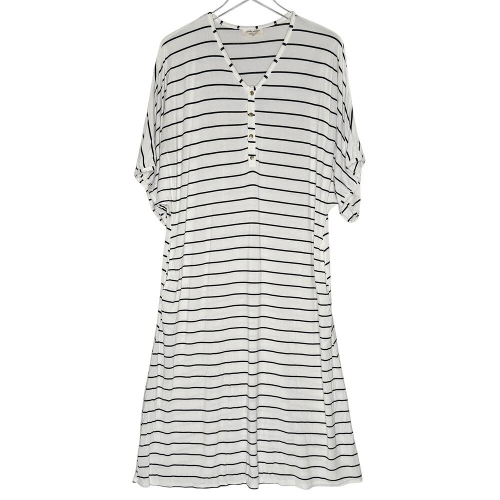 Dwell Slumber Womens One Size OS Caftan Dress Black White Stripe Pockets